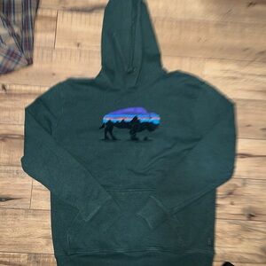 Patagonia Uprisal Hoody Hoodie Mens L Green Pullover Sweatshirt Bison Buffalo
